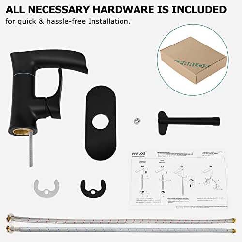 PARLOS Matte Black Single Handle Waterfall Bathroom Faucet with Swivel Spout, 1 Hole Vanity Sink Faucet with 6 inch Deck Plate and Water Supply Lines - Image 5