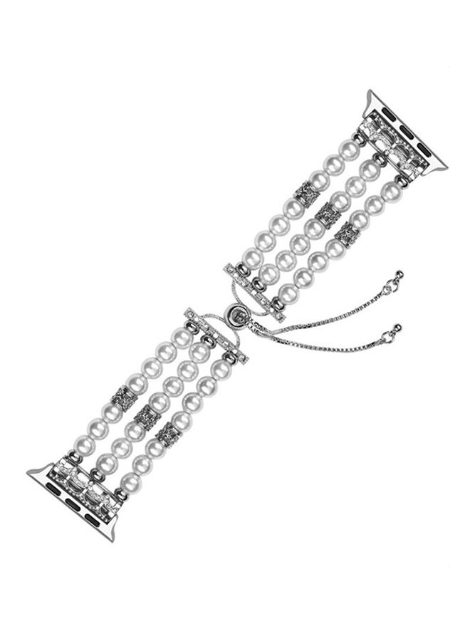 ISank Beaded Strap Replacement Band for Apple Watch Series 1/2/3/4 38mm/40mm Silver - Image 1