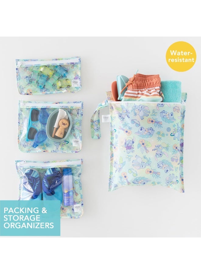 Bumkins - Waterproof Wet Bag & Clear Travel Bags - For Beach, Baby, Travel, Swim Suit, Cloth Diapers, Pump Parts, Pool, Gym, Toiletries - Reusable & Easy to Clean - Disney Stitch - 4 Pack - Image 2