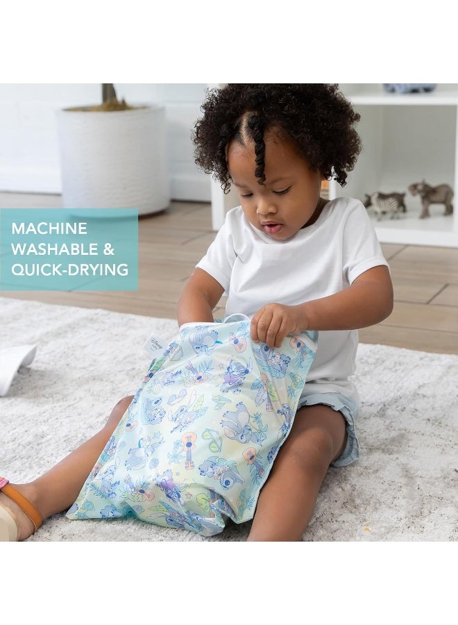 Bumkins - Waterproof Wet Bag & Clear Travel Bags - For Beach, Baby, Travel, Swim Suit, Cloth Diapers, Pump Parts, Pool, Gym, Toiletries - Reusable & Easy to Clean - Disney Stitch - 4 Pack - Image 4