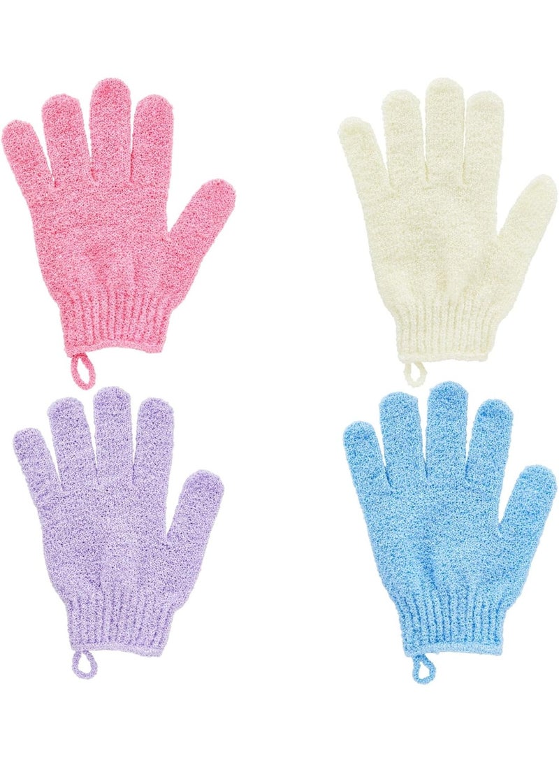 4 Pairs Body Exfoliating Gloves, with Hanging Loop，Bath Scrub Wash Mitt for Women, Men, Spa, Massage (Pink, Purple, Blue, Beige) - Image 4