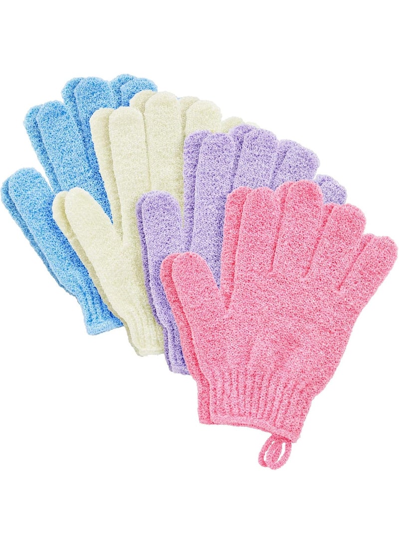 4 Pairs Body Exfoliating Gloves, with Hanging Loop，Bath Scrub Wash Mitt for Women, Men, Spa, Massage (Pink, Purple, Blue, Beige) - Image 1