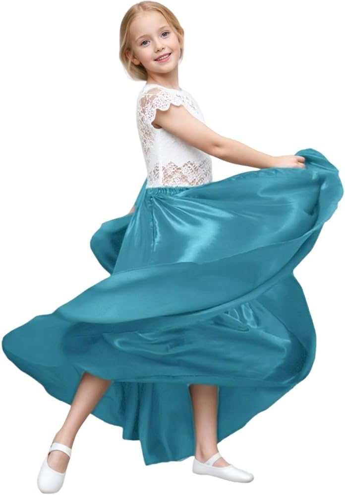 Girls Belly Latin Dance Skirt - Elastic Waist Ankle Length Full Flowy Circle Dancewear for Dance Practice Training