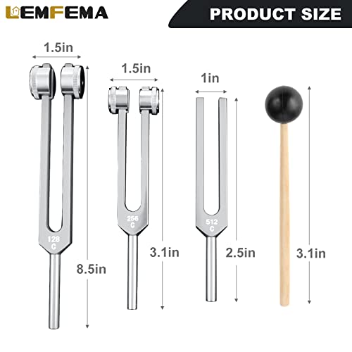 Lemfema Tuning Forks Set- 128Hz, 256Hz, 512Hz, Body Tuning Forks Perfect for Sound Chakra Set,Musical Instrument, Therapy, Silver - Image 4