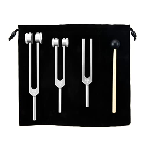 Lemfema Tuning Forks Set- 128Hz, 256Hz, 512Hz, Body Tuning Forks Perfect for Sound Chakra Set,Musical Instrument, Therapy, Silver - Image 1