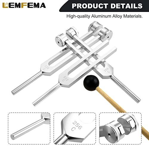 Lemfema Tuning Forks Set- 128Hz, 256Hz, 512Hz, Body Tuning Forks Perfect for Sound Chakra Set,Musical Instrument, Therapy, Silver - Image 2