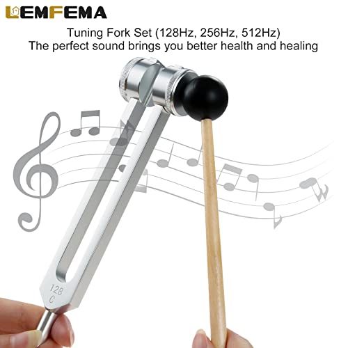 Lemfema Tuning Forks Set- 128Hz, 256Hz, 512Hz, Body Tuning Forks Perfect for Sound Chakra Set,Musical Instrument, Therapy, Silver - Image 3