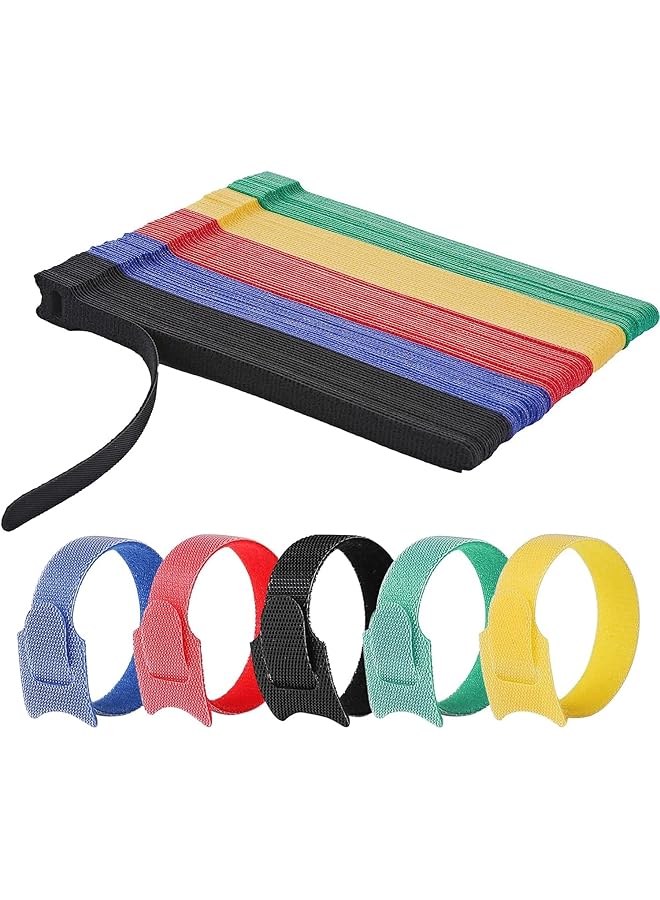 PROMASS 100 PCS Reusable Fastening Cable Ties with Hook and Loop, Multi-purpose Adjustable 6 Inch Cable Management Wire Ties Cable Straps for Organizing Home, Office and Data Centers (Multicolored)  - Image 1
