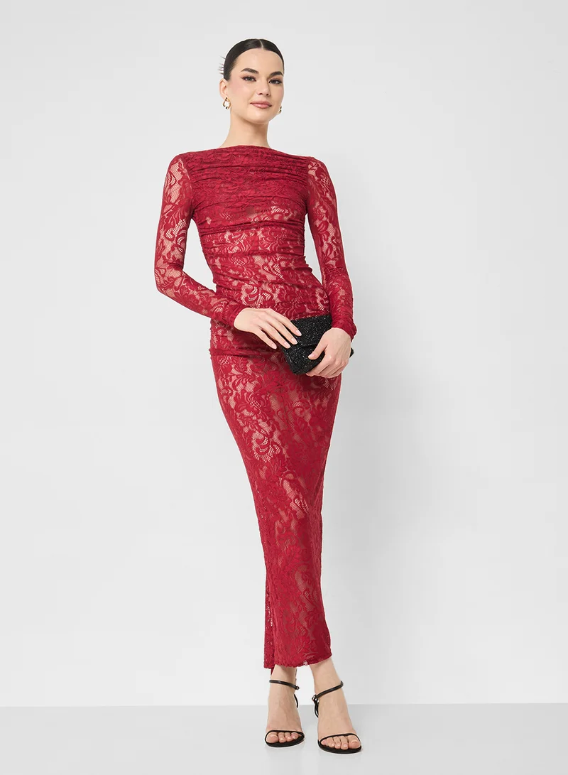 جينجر Backless Lace Bodycon Dress