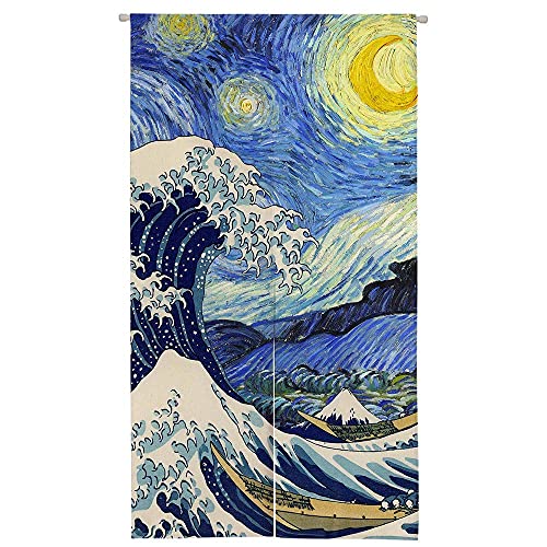 Ofat Home Chinese Ink Painting Doorway Curtain Carps Koi Fishes Japanese Noren Bring You Good Luck Tapestry for Wall Hanging Bedroom Divider Kitchen Partition Bathroom Door Decor, 33.5"x 59" - Image 1