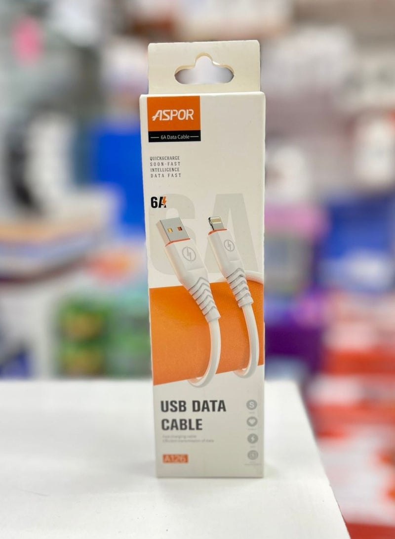 Aspor A126 USB To Lightning Data Cable 6A Fast Charging & Data Transfer – Durable Cable for Smartphones & Devices - Image 1