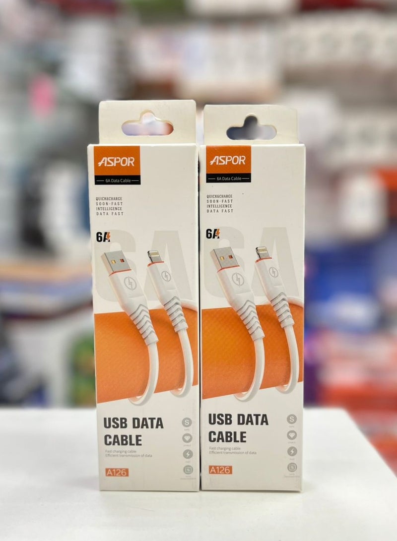 Aspor A126 USB To Lightning Data Cable 6A Fast Charging & Data Transfer – Durable Cable for Smartphones & Devices - Image 3