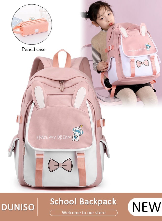 DUNISO Lightweight Girl's School Backpack with Pencil Case Waterproof Book Bag with Compartments for Teen Girl Kid Students Elementary Kids' School Bag With Large Capacity - Image 1