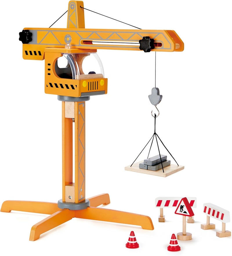 Hape Wooden Crane Lift Toy – Encourages Imaginative Play, Builds Coordination & Creativity, Durable Construction Toy for Kids 3+, Promotes Storytelling & Motor Skills Development - Image 1