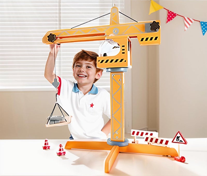 Hape Wooden Crane Lift Toy – Encourages Imaginative Play, Builds Coordination & Creativity, Durable Construction Toy for Kids 3+, Promotes Storytelling & Motor Skills Development - Image 3