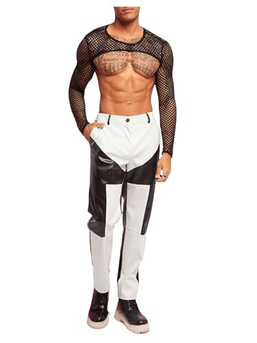 WDIRARA Men's Fishnet Sheer Mesh Long Sleeve T-Shirt Crop Top Slim Fit Party Tee Tops Black Small - Image 5