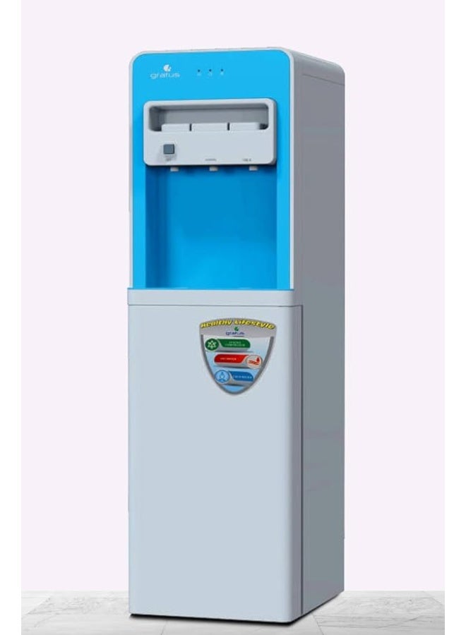 gratus Hot & Cold 3‑Tap Floor‑Standing Water Dispenser with Storage Cabinet — Top-Load • Stainless Tanks • Child‑Lock Hot Tap • 1‑Year Full & 2‑Year Compressor Warranty | Model GWD2132ACFCW - Image 1