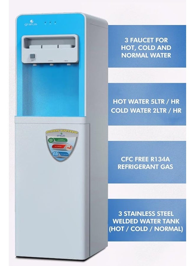gratus Hot & Cold 3‑Tap Floor‑Standing Water Dispenser with Storage Cabinet — Top-Load • Stainless Tanks • Child‑Lock Hot Tap • 1‑Year Full & 2‑Year Compressor Warranty | Model GWD2132ACFCW - Image 2