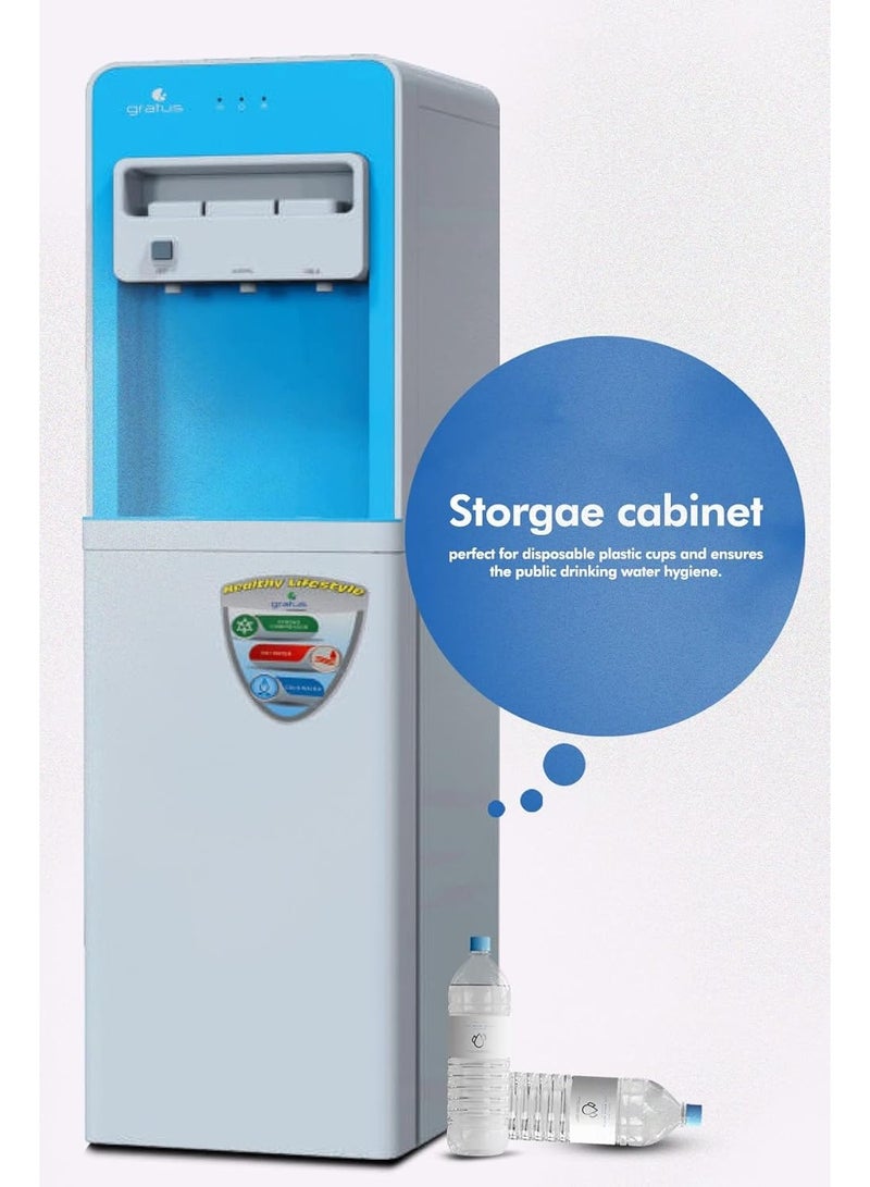 gratus Hot & Cold 3‑Tap Floor‑Standing Water Dispenser with Storage Cabinet — Top-Load • Stainless Tanks • Child‑Lock Hot Tap • 1‑Year Full & 2‑Year Compressor Warranty | Model GWD2132ACFCW - Image 4