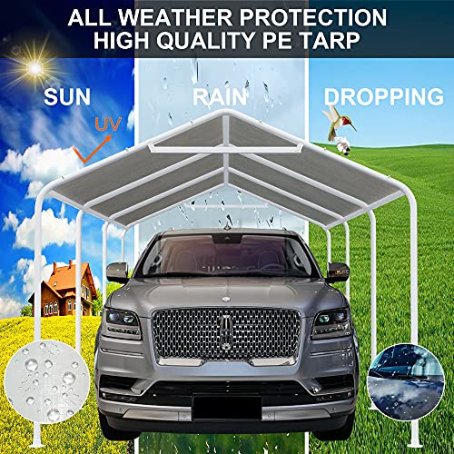 Thanaddo 10 x 20 Ft Carport Replacement Canopy Cover Garage Top Tent Shelter Tarp with Free 44 Ball Bungee Cords,Grey(Only Cover, Frame Not Include) - Image 2