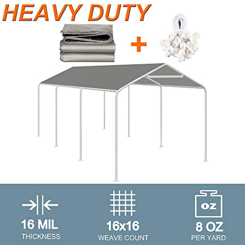 Thanaddo 10 x 20 Ft Carport Replacement Canopy Cover Garage Top Tent Shelter Tarp with Free 44 Ball Bungee Cords,Grey(Only Cover, Frame Not Include) - Image 4