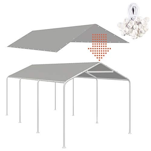 Thanaddo 10 x 20 Ft Carport Replacement Canopy Cover Garage Top Tent Shelter Tarp with Free 44 Ball Bungee Cords,Grey(Only Cover, Frame Not Include) - Image 1