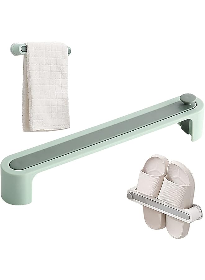 Raxoom Slippers and Towel Holder for Bathroom Shoe Organizers Towel Bar Folding Holder Shoes Hanger Wall Mounted Slippers and Towel Organizer Rack 2pcs (Green) - Image 1