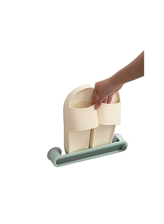 Raxoom Slippers and Towel Holder for Bathroom Shoe Organizers Towel Bar Folding Holder Shoes Hanger Wall Mounted Slippers and Towel Organizer Rack 2pcs (Green) - Image 3