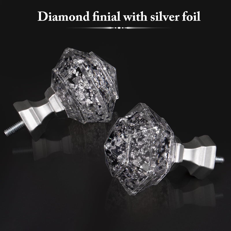 TONIAL Curtain Rods 32 to 58 Inch(2.6 to 4.8 ft), Telescoping Splicing 3/4 Single Rods for Windows 20 to 53 Inch(1.7 to 4.4 ft) Decorative Drapery Rod with Translucent Diamond Finial, Silver - Image 4