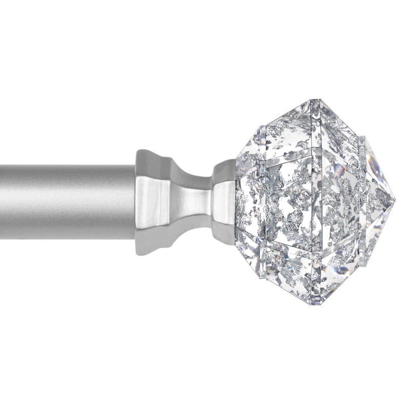 TONIAL Curtain Rods 32 to 58 Inch(2.6 to 4.8 ft), Telescoping Splicing 3/4 Single Rods for Windows 20 to 53 Inch(1.7 to 4.4 ft) Decorative Drapery Rod with Translucent Diamond Finial, Silver - Image 1