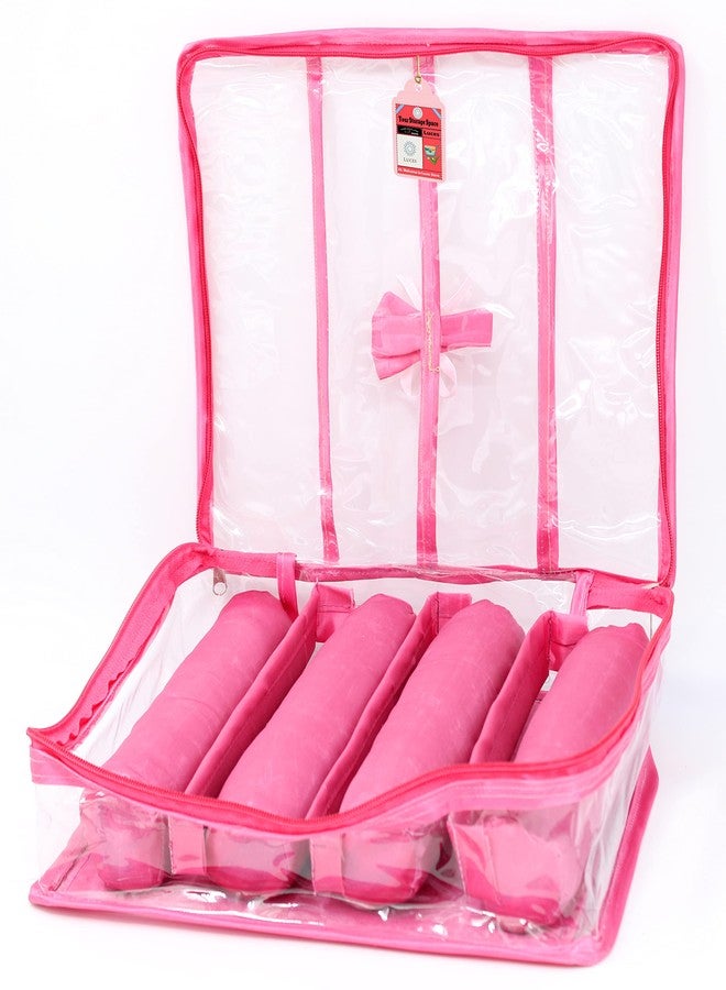 LUCES Satin Fabric 4 Rod Bangle Box Organizer for Women Girls Jewellery Pouch Storage Bag Makeup Travel Wardrobe Wedding Set for Bride Pink - Image 1