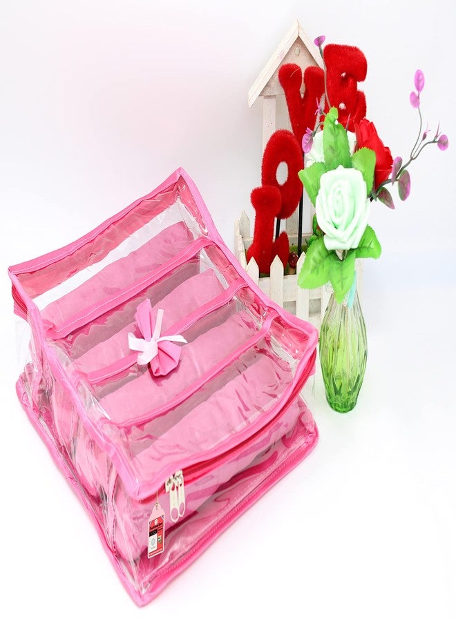 LUCES Satin Fabric 4 Rod Bangle Box Organizer for Women Girls Jewellery Pouch Storage Bag Makeup Travel Wardrobe Wedding Set for Bride Pink - Image 5