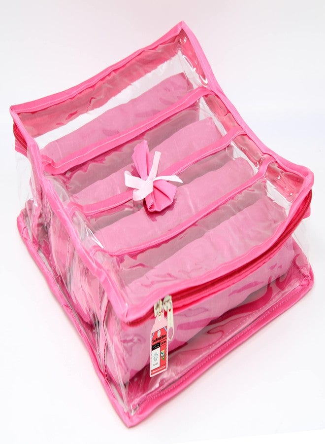 LUCES Satin Fabric 4 Rod Bangle Box Organizer for Women Girls Jewellery Pouch Storage Bag Makeup Travel Wardrobe Wedding Set for Bride Pink - Image 2