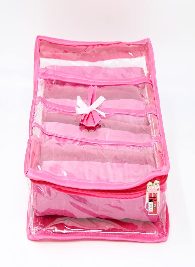 LUCES Satin Fabric 4 Rod Bangle Box Organizer for Women Girls Jewellery Pouch Storage Bag Makeup Travel Wardrobe Wedding Set for Bride Pink - Image 4