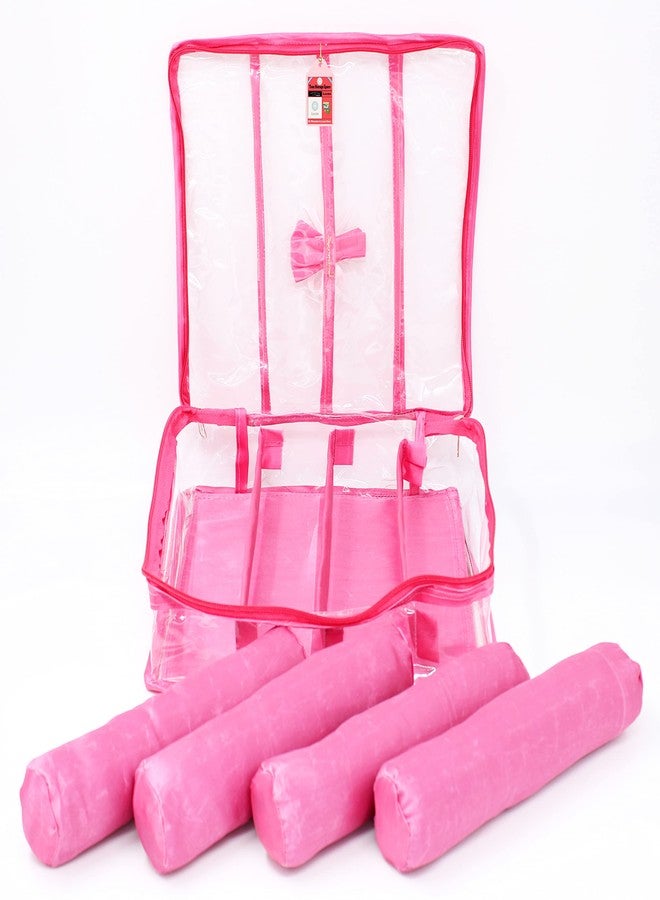 LUCES Satin Fabric 4 Rod Bangle Box Organizer for Women Girls Jewellery Pouch Storage Bag Makeup Travel Wardrobe Wedding Set for Bride Pink - Image 3