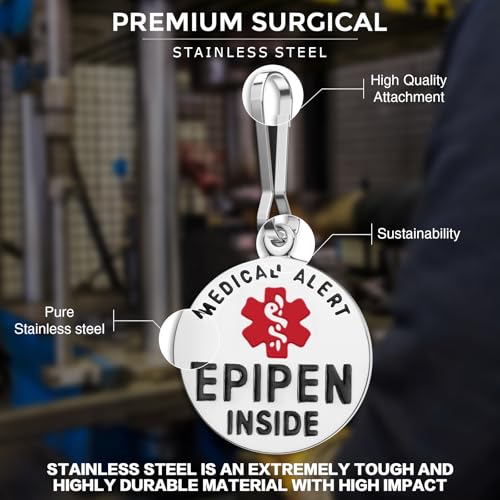 Divoti EpiPen Inside Medical Alert Tag – Reliable Essential Safety ID for Anaphylaxis – High-Visibility Dual-Sided Tag for Backpacks, Medical Kits & EDC – 1 Unit 1.25"/SS/Cable Loop - Image 5