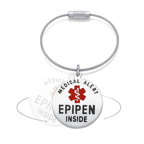Divoti EpiPen Inside Medical Alert Tag – Reliable Essential Safety ID for Anaphylaxis – High-Visibility Dual-Sided Tag for Backpacks, Medical Kits & EDC – 1 Unit 1.25"/SS/Cable Loop - Image 1