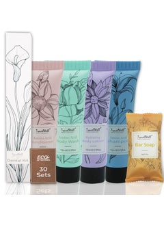 Travel Well Travel Size Toiletries Bulk Set  AirBnB Essentials for Guests  180 Items 30 pieces each of Mini Shampoo Conditioner Soap Bars Lotion Body Wash Dental Kit