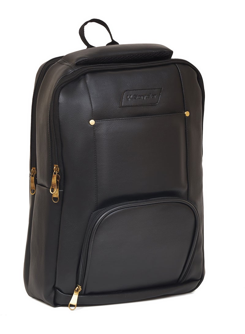 STORYTELLER Faux Premium Vegan Leather Finish Laptop Backpack 20"Black Sleek Elegance and Modernity design - Image 2