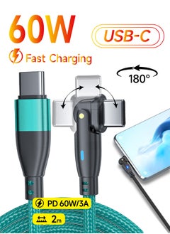 AL-WAHA AL-ZHABIA 60W Fast Charging Cable 2M with Adapter - 180° Rotating Design & Heat-Resistant Material | Universal Compatibility for iPhone 15/16 Pro Max, Samsung S24/S23 Ultra, iPad, MacBook, PS5 Controller, Huawei | Durable 3A Type C Cable A to USB C Data Cord  (Green)  - Image 1