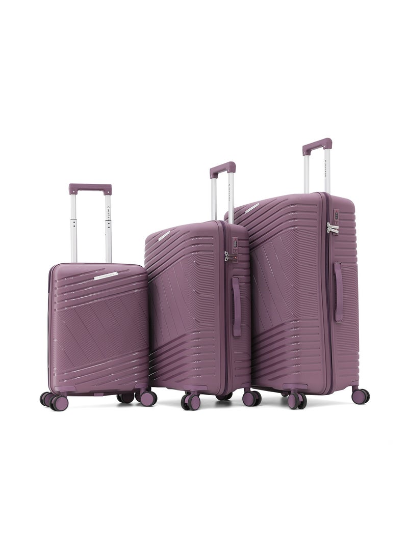 GIORDANO Unbreakable Hardshell PP Luggage Set with 8 Wheels Thick Shell Multi Layer PP 3 Pieces Set, 20, 24, 28 Inch (Purple)  - Image 1