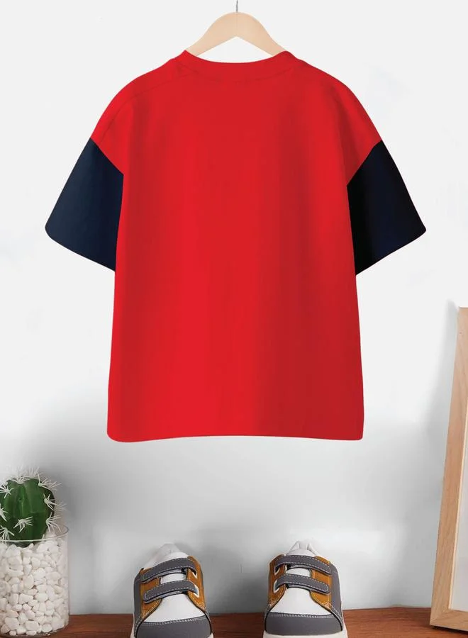 CODEZ Kid Red Cotton Boston Print Oversized T-Shirt