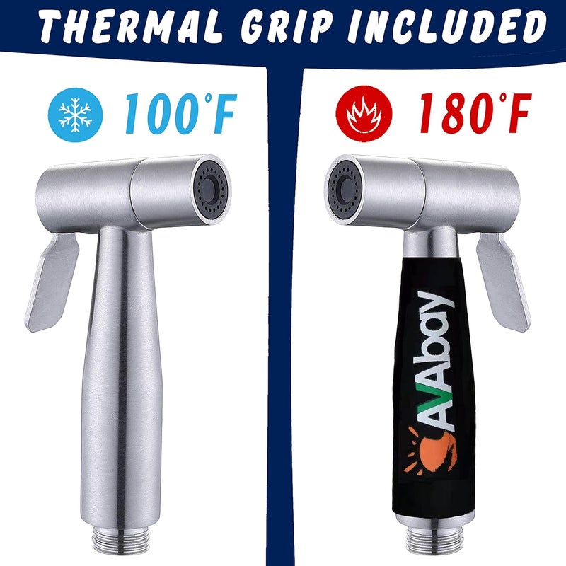 abay Stainless Steel Sprayer Head w/Thermal Grip-Bidet Spray w/Brushed Chrome Finish - Cloth Diaper Shattaf - Pet Wash - Image 3
