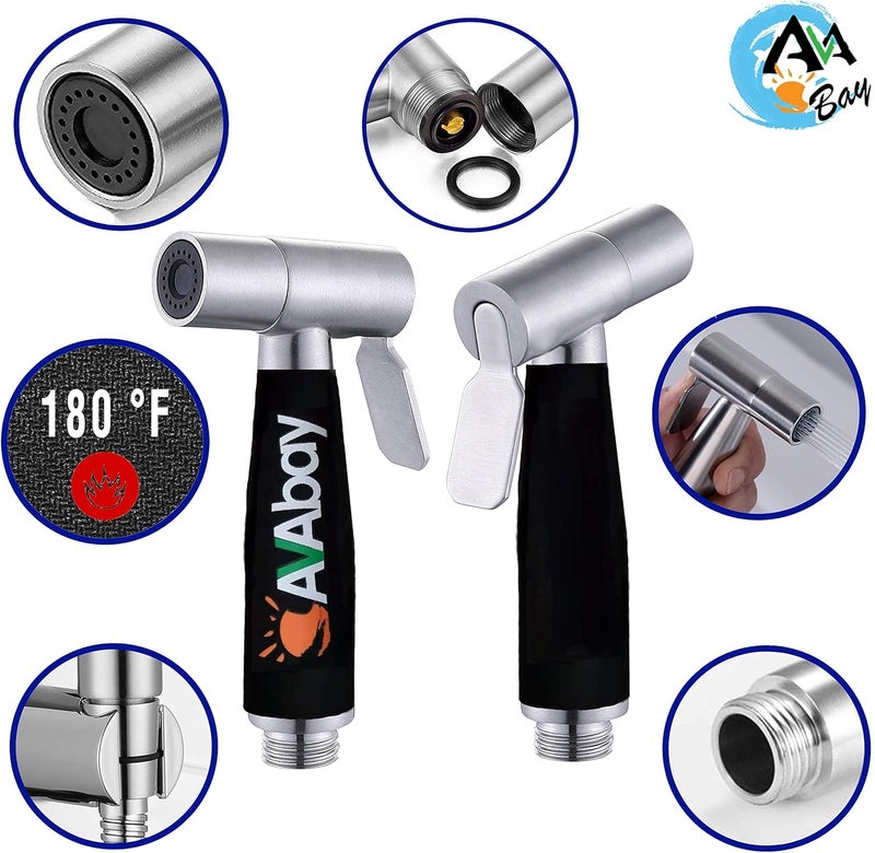 abay Stainless Steel Sprayer Head w/Thermal Grip-Bidet Spray w/Brushed Chrome Finish - Cloth Diaper Shattaf - Pet Wash - Image 4