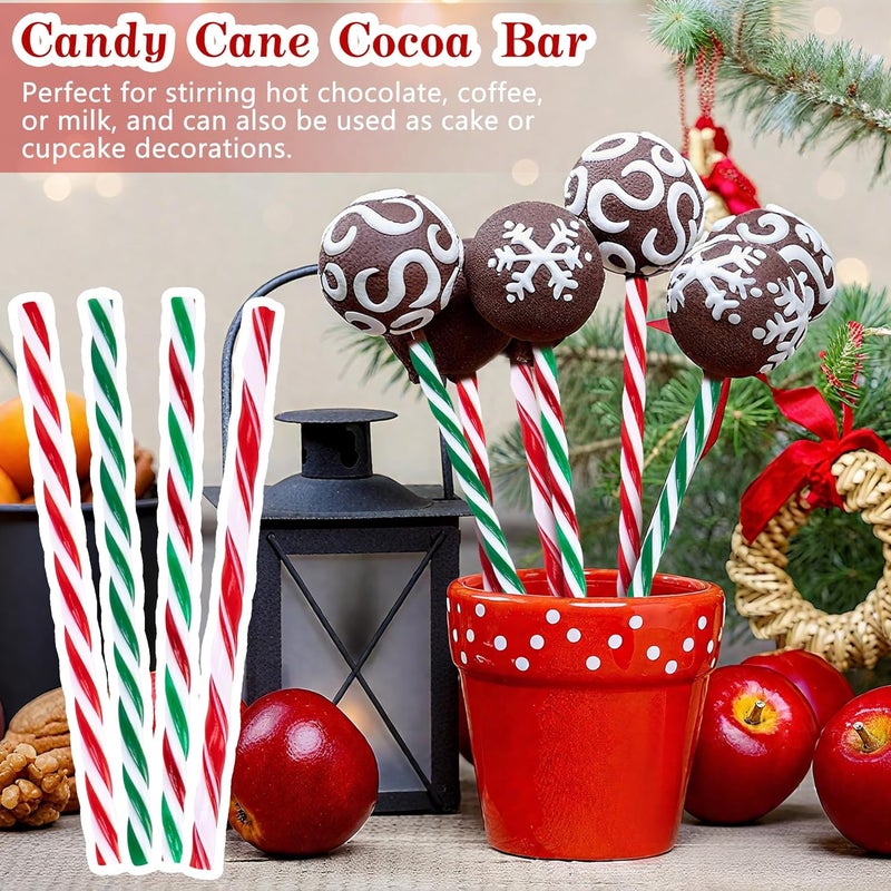 Mizelu 60 Pcs Christmas Candy Cane Sticks, Hot Chocolate Plastic Candy Cane, Christmas Red Stripes Cocoa Stirring Stick for Hot Chocolate Cake Pops Handmade DIY Dessert Party Supplies - Image 3