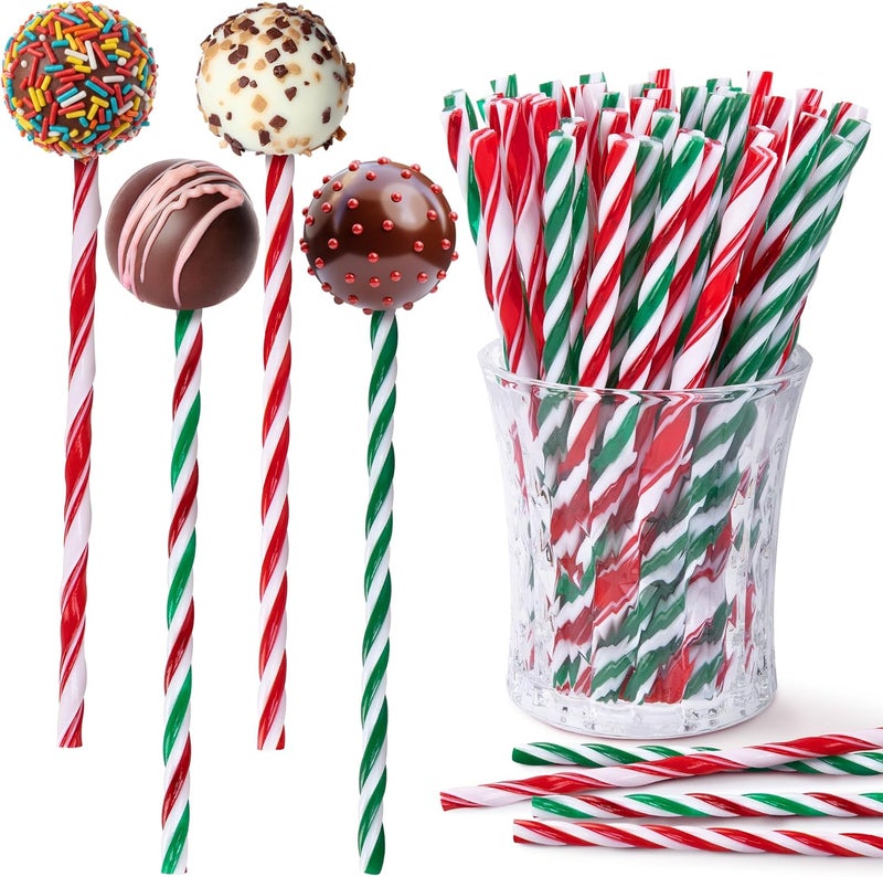 Mizelu 60 Pcs Christmas Candy Cane Sticks, Hot Chocolate Plastic Candy Cane, Christmas Red Stripes Cocoa Stirring Stick for Hot Chocolate Cake Pops Handmade DIY Dessert Party Supplies - Image 1