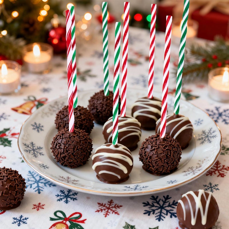 Mizelu 60 Pcs Christmas Candy Cane Sticks, Hot Chocolate Plastic Candy Cane, Christmas Red Stripes Cocoa Stirring Stick for Hot Chocolate Cake Pops Handmade DIY Dessert Party Supplies - Image 4
