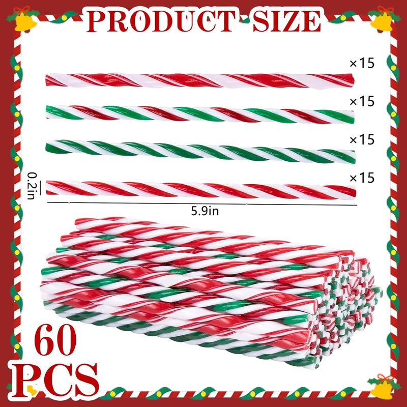 Mizelu 60 Pcs Christmas Candy Cane Sticks, Hot Chocolate Plastic Candy Cane, Christmas Red Stripes Cocoa Stirring Stick for Hot Chocolate Cake Pops Handmade DIY Dessert Party Supplies - Image 2