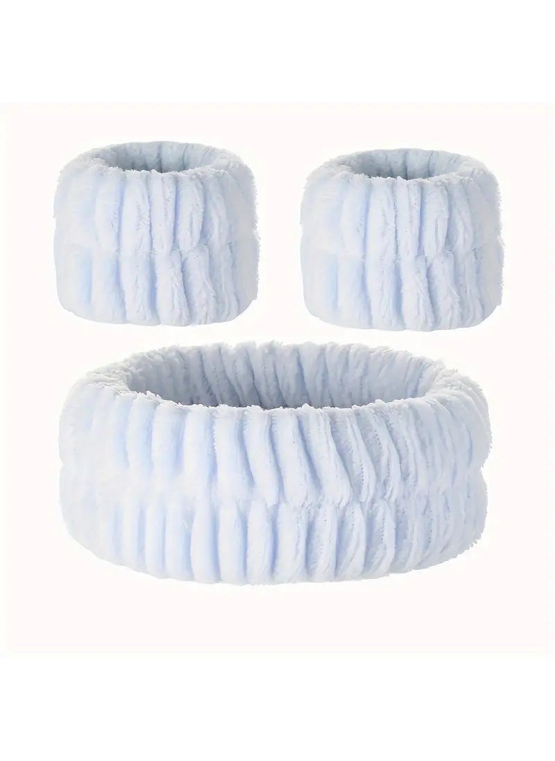 Generic Plush Hairband Wristband Set for Women Light Blue 