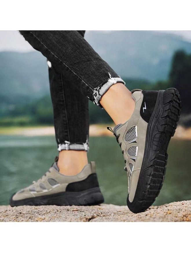 NIBEMINENT أحذية رجال كاجوال مسطحة قابلة للتنفس غير قابلة للانزلاق أحذية رياضية للذكور متينة خفيفة من الشبك مع أربطة ونعل ناعم - Image 3